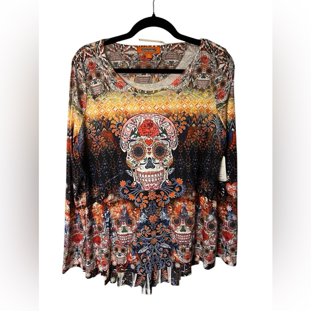 Holiday Traditions Skull Design Thnic with rhinestone stone detail size M
